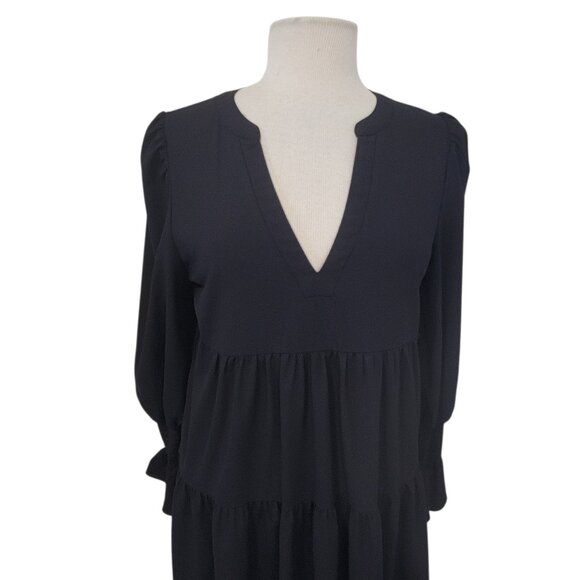Pomander Place Tuckernuck Crepe Kenzo Little Black Dress Tiered Mini Dress L - Picture 5 of 14